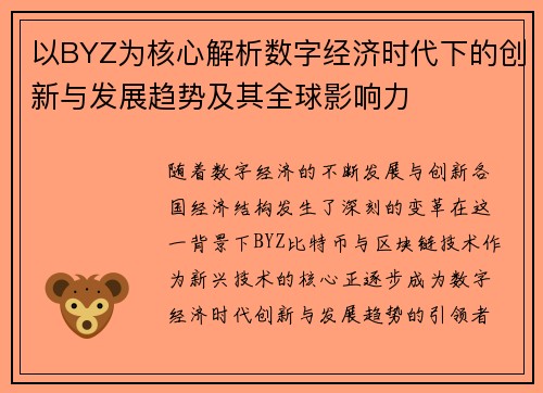 以BYZ为核心解析数字经济时代下的创新与发展趋势及其全球影响力